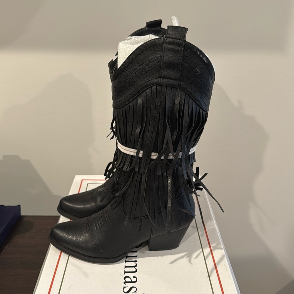 Pierre Dumas Cowgirl black boots with fringes, size 8